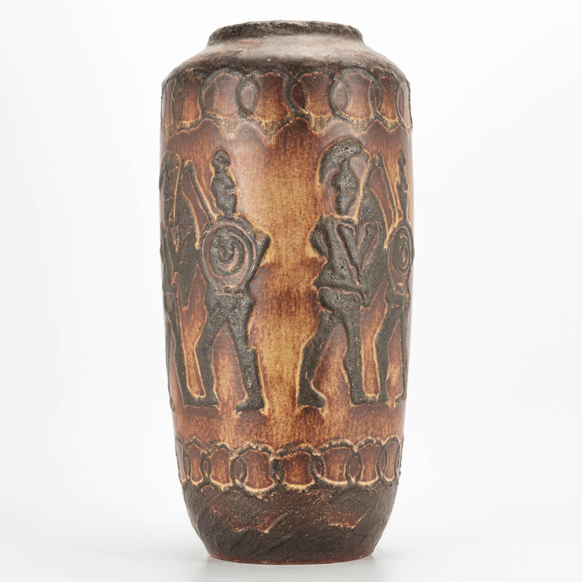 A Scheurich Lava Vase made in West-Germany with Greek Warrior decor. (44 x 22 cm) - Image 4 of 15