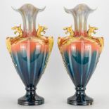 A pair of faience vases with dragon figurines in the style of Jerome / Delphin MASSIER (22 x 27 x 52