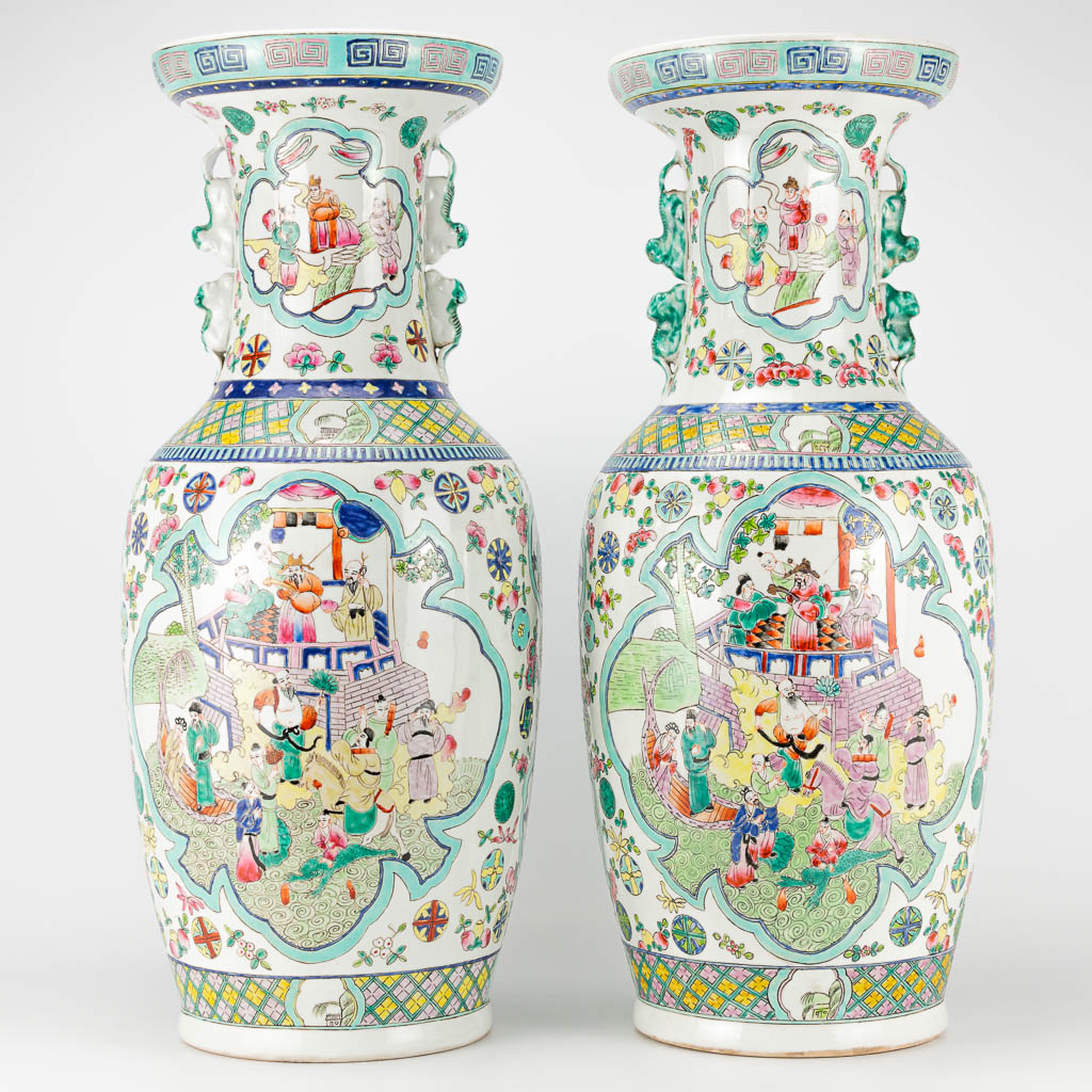 A pair of Chinese vases with decor of wise men, farmers, playing children and ladies. 20th century a - Image 15 of 25