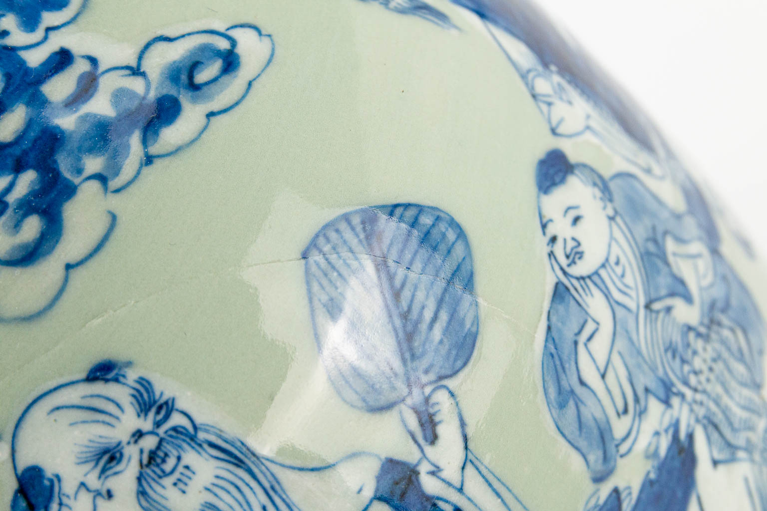 A Chinese vase with blue-white decor of immortals. 19th/20th century. (62 x 24 cm) - Image 17 of 21