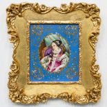 A framed porcelain plaque with hand painted portrait, probably Sevres, 19th century. (20,5 x 24 cm)