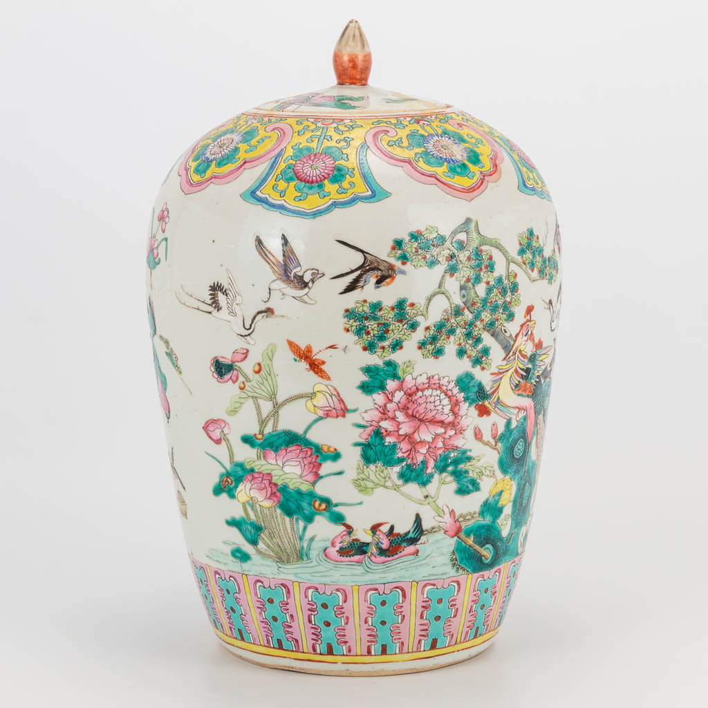 A Chinese porcelain ginger jar with decors of phoenixes and birds, playing children and wise men. 19 - Image 5 of 18