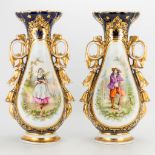 A pair of vases with hand-painted decor and marked CF, Christian Fischer, Pirkenhammer, Bohemia, 19t