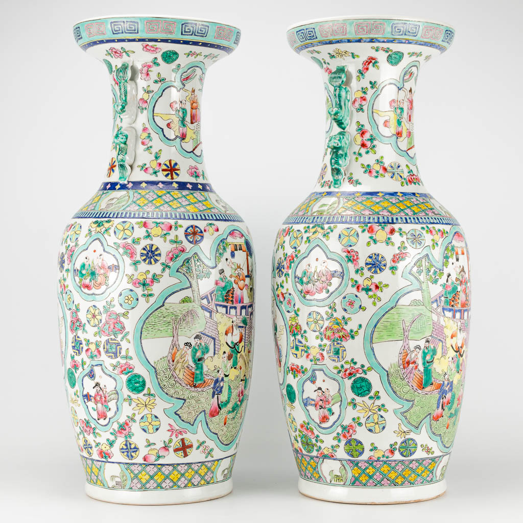 A pair of Chinese vases with decor of wise men, farmers, playing children and ladies. 20th century a - Image 13 of 25