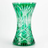 A large Val Saint Lambert vase made of cut green crystal. Not marked. (31 x 18 cm)