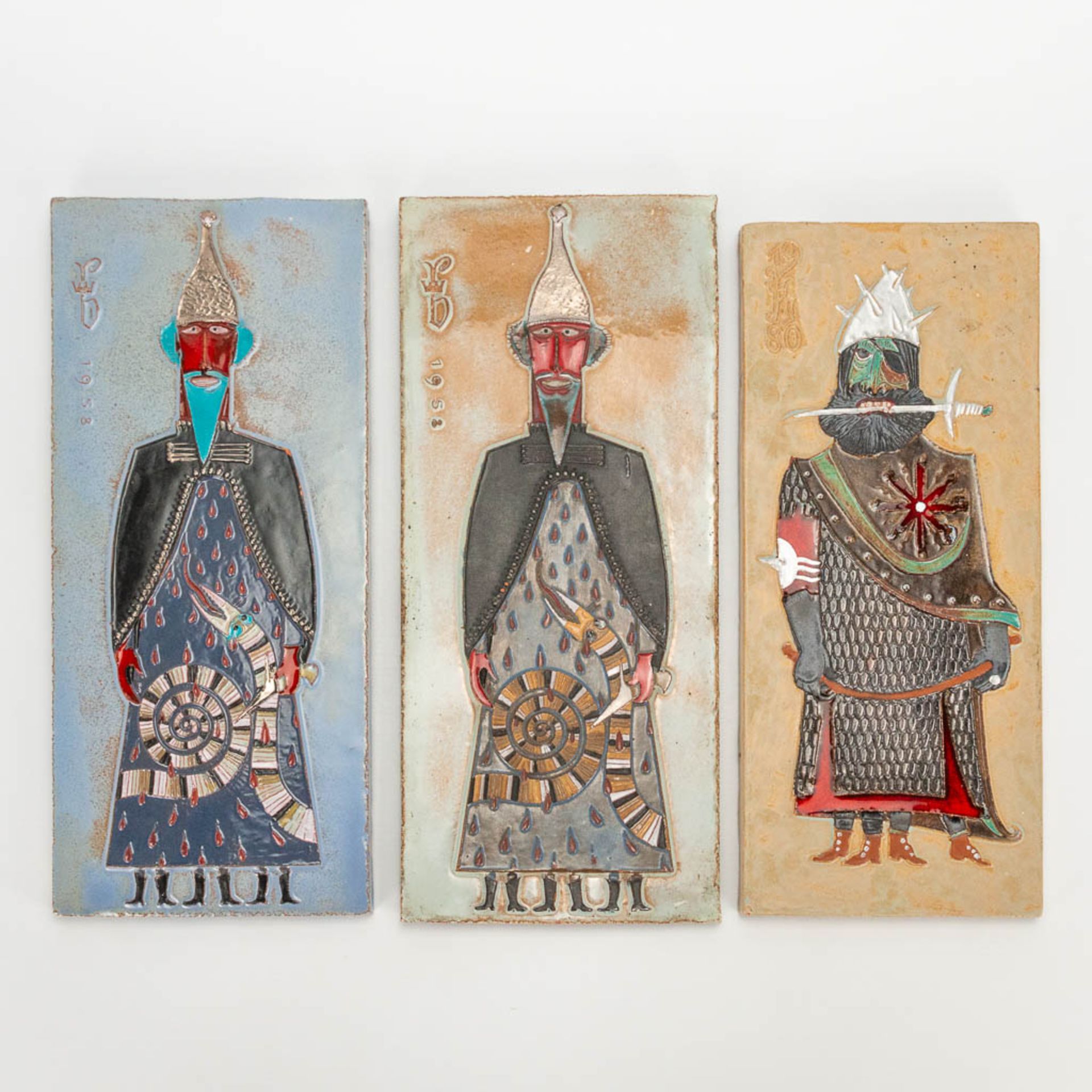 Rogier VANDEWEGHE (1923 - 2020) Een collection of 3 ceramic tiles for 'Gouden Boomstoet Bruges '58 a