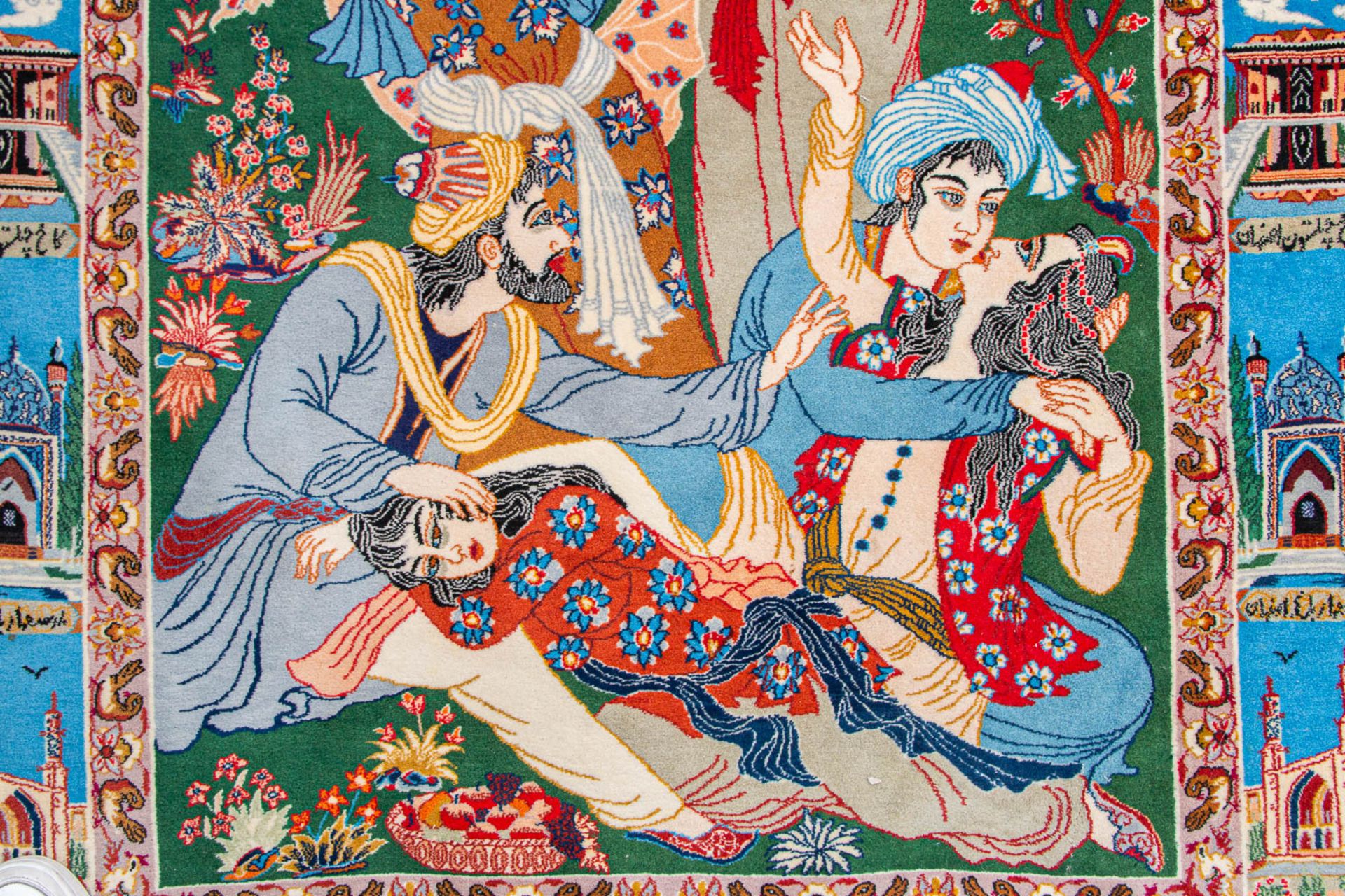 A figurative Oriental carpet, Tabriz, made of silk and wool. (159 x 108) (108 x 159 cm) - Image 4 of 8