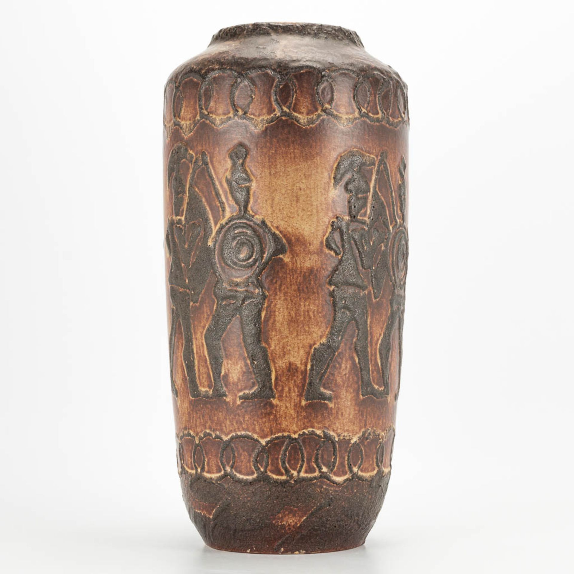 A Scheurich Lava Vase made in West-Germany with Greek Warrior decor. (44 x 22 cm) - Image 3 of 15