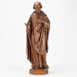 A wood sculptured statue of a man with staff. The second half of the 19th century. (14 x 20 x 55,5 c