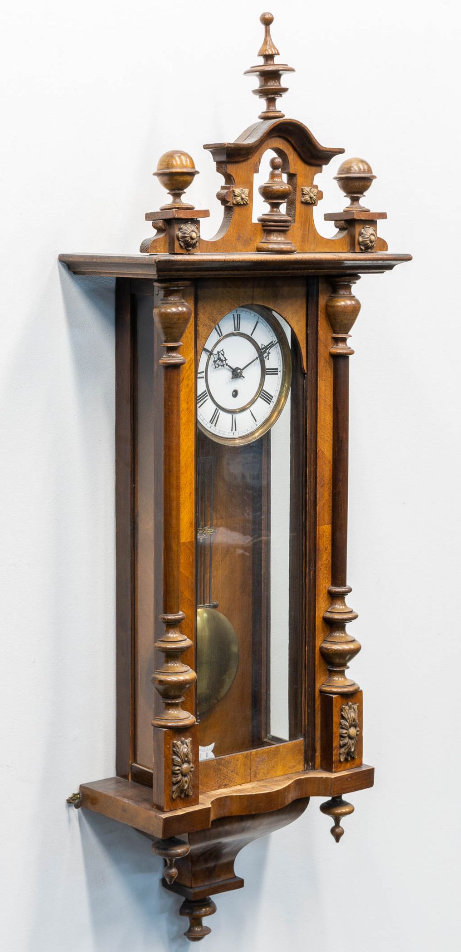 A wood hanging clock. The first half of the 20th century. (16 x 36,5 x 120 cm) - Image 7 of 13