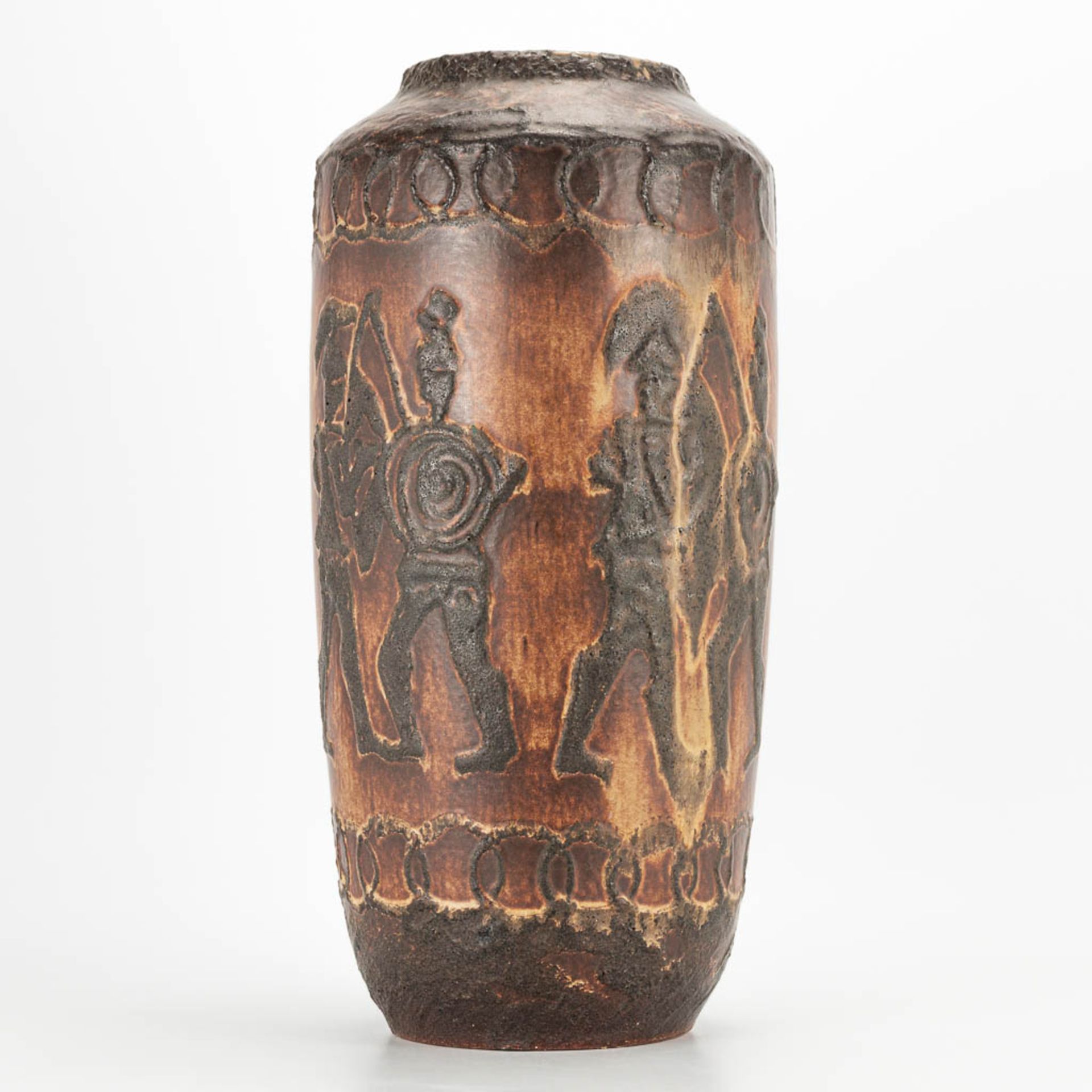 A Scheurich Lava Vase made in West-Germany with Greek Warrior decor. (44 x 22 cm) - Image 6 of 15