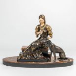 Ugo CIPRIANI (1887-1960) An art deco statue of a lady with her dog, spelter and onyx. Marked Uriano.
