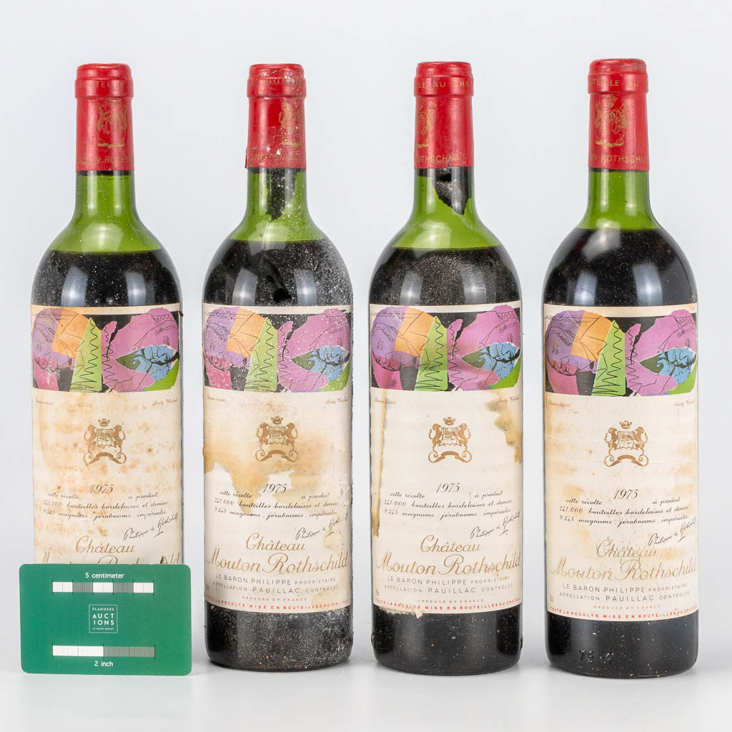 A collection of 4 bottles of Chateau Mouton Rothschild 1975, with labels made by Andy Warhol. (30 x - Image 6 of 13