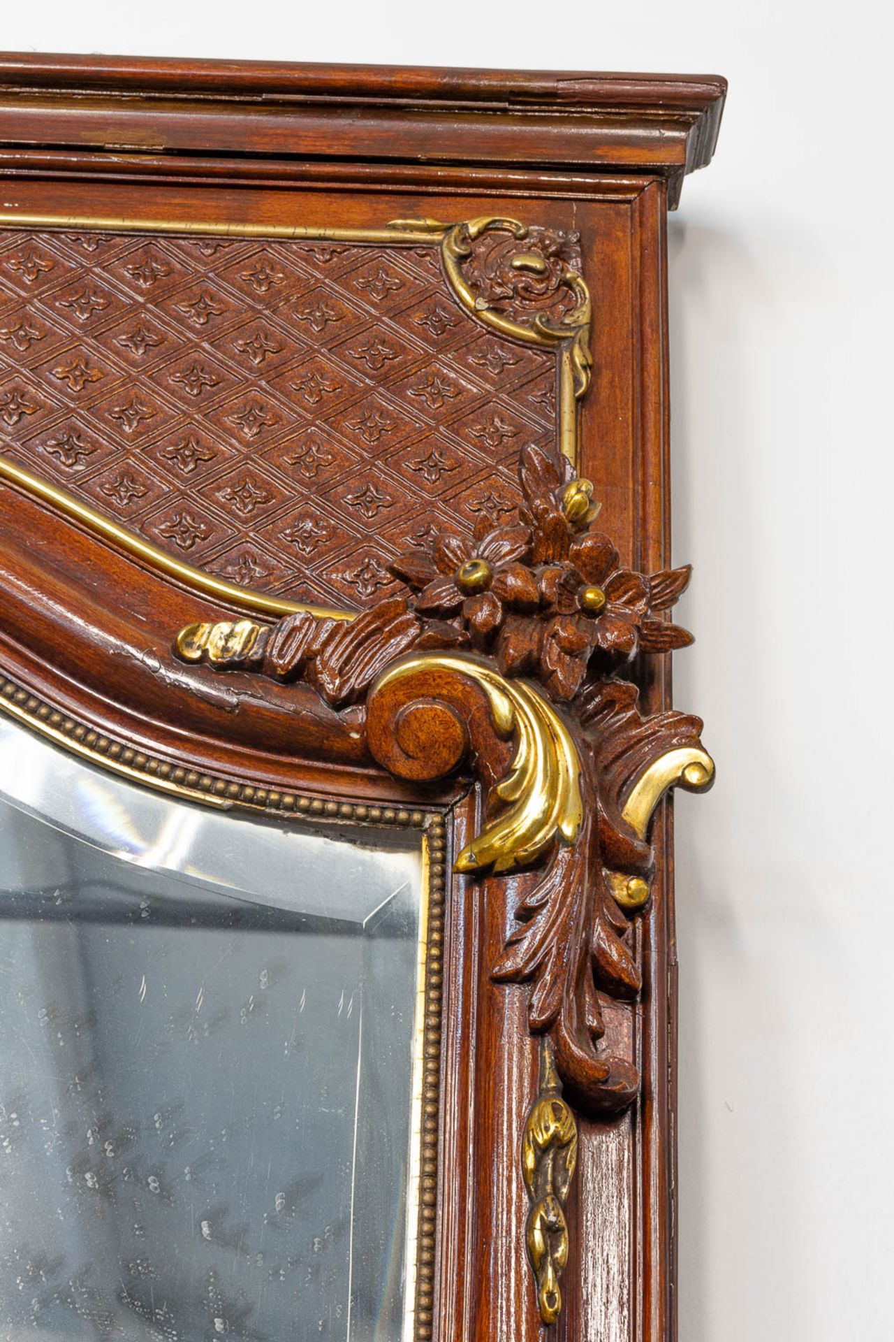 A large mirror made of sculptured wood and stucco in Louis XV style. (126 x 8 x 243 cm) - Image 6 of 8