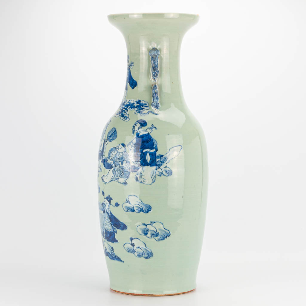 A Chinese vase with blue-white decor of immortals. 19th/20th century. (62 x 24 cm) - Image 5 of 21