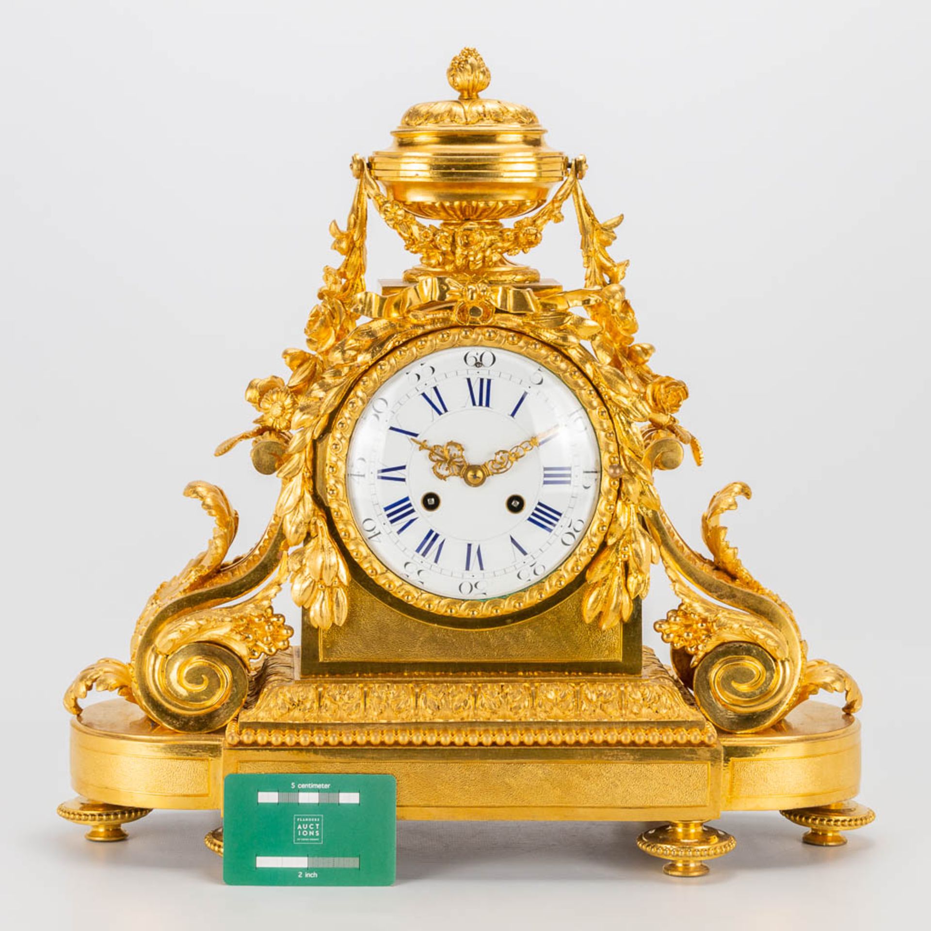 A bronze ormolu table clock made in Louis XVI style. 19th century. (15 x 41 x 42 cm) - Image 5 of 20