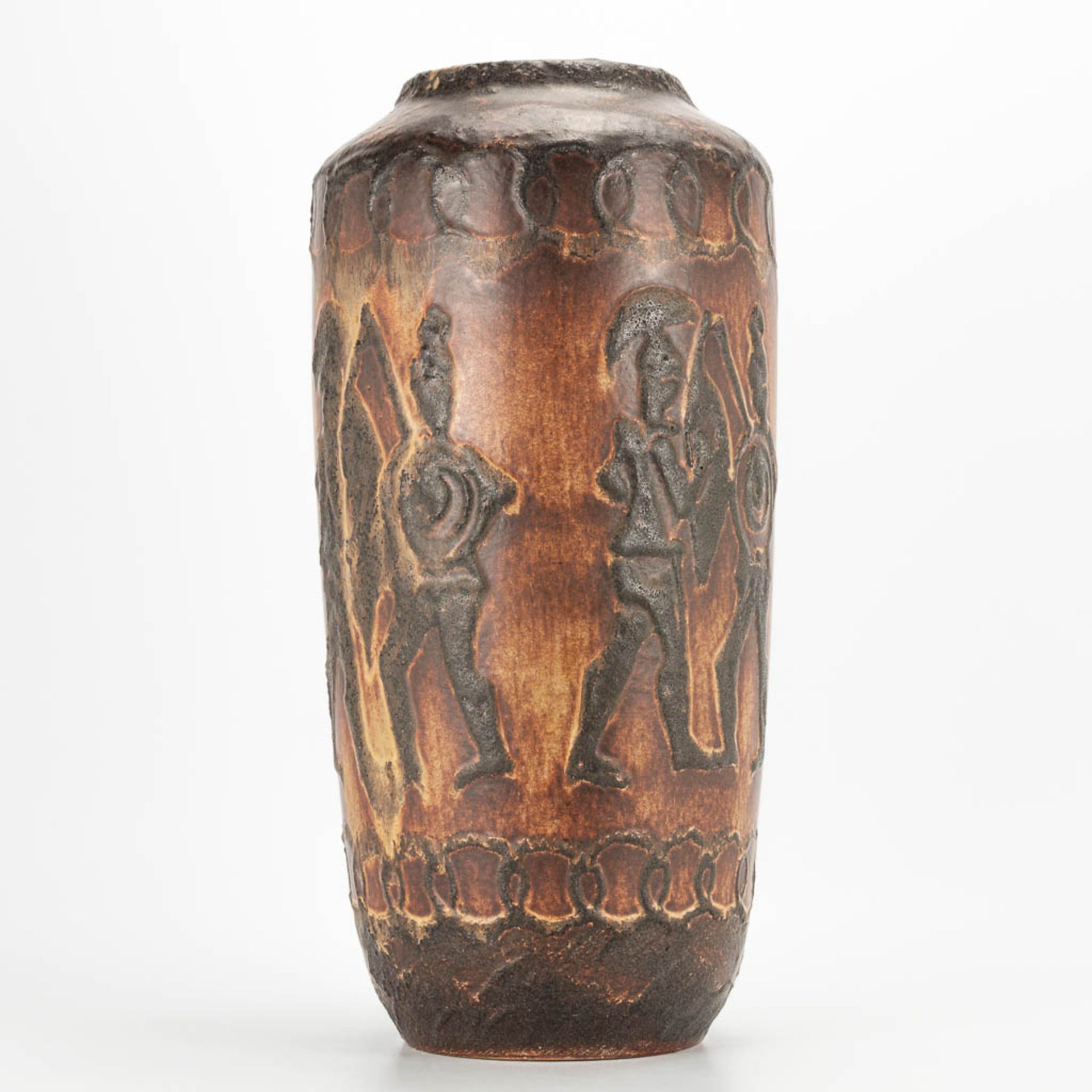 A Scheurich Lava Vase made in West-Germany with Greek Warrior decor. (44 x 22 cm) - Image 5 of 15