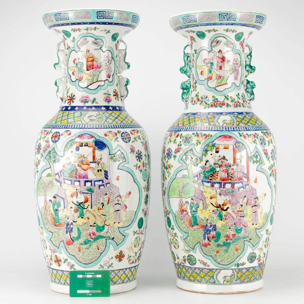 A pair of Chinese vases with decor of wise men, farmers, playing children and ladies. 20th century a - Image 16 of 25