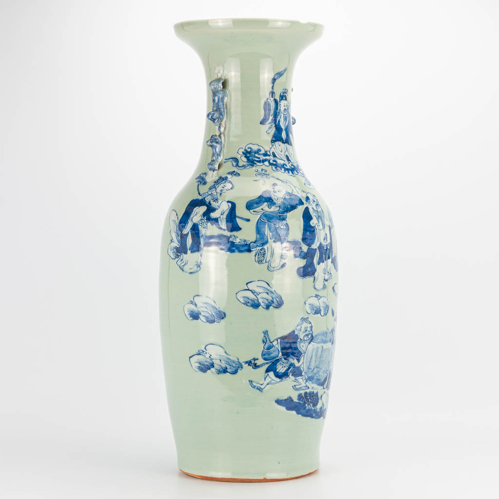 A Chinese vase with blue-white decor of immortals. 19th/20th century. (62 x 24 cm) - Image 4 of 21