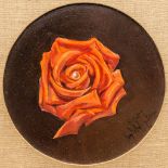 Aime VAN BELLEGHEM (1922-1996) a painting of a rose, oil on panel. (23,5 cm)