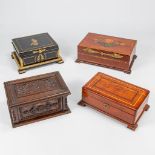 A collection of 4 jewelry / storage boxes of different styles and periods. (24 x 38 x 13 cm)