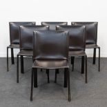 Enrico Pellizzoni, a collection of 6 leather 'Pasqualina chair' in dark brown. (42 x 48 x 83 cm)