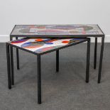 A collection of 2 mid-century coffee tables with ceramic tiles. In the style of Belarti. (40 x 80 x