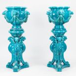 Jerome MASSIER (1850-1926) A pair of exceptional cache pots made of blue glazed faience, France arou