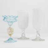 An assembled collection of 3 glass items, probably made in Murano, Italy. (20 x 8,5 cm)