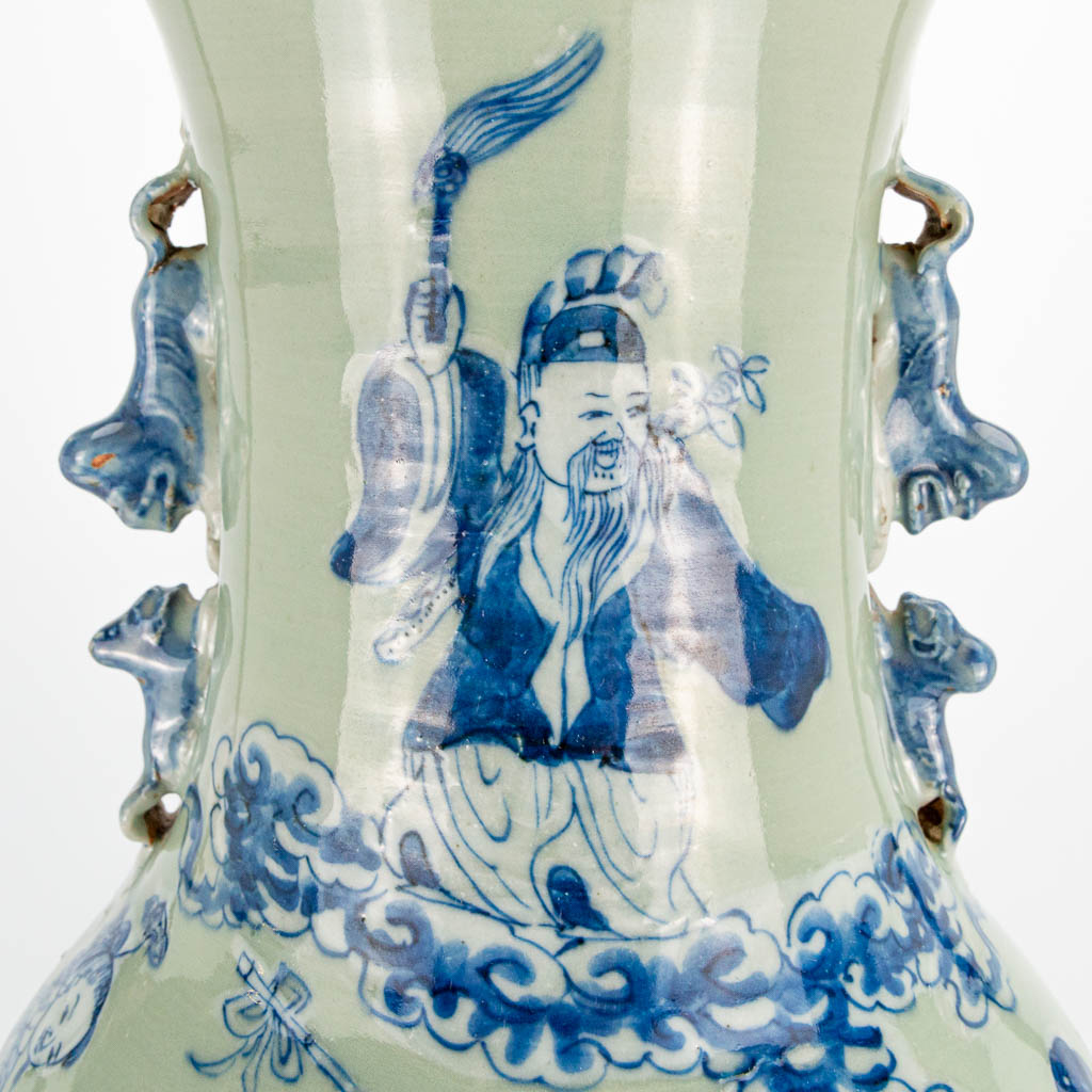 A Chinese vase with blue-white decor of immortals. 19th/20th century. (62 x 24 cm) - Image 16 of 21