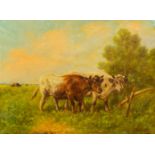Paul SCHOUTEN (1860-1922) a painting of two cows. Oil on canvas. (45 x 60 cm)