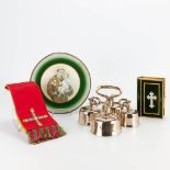 A collection of 4 Religious items, an altar bell, Paroissien and stola. (20 x 21 x 12 cm)
