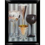 A decorative frame with fume glass, image of glasses. (62 x 84 cm)