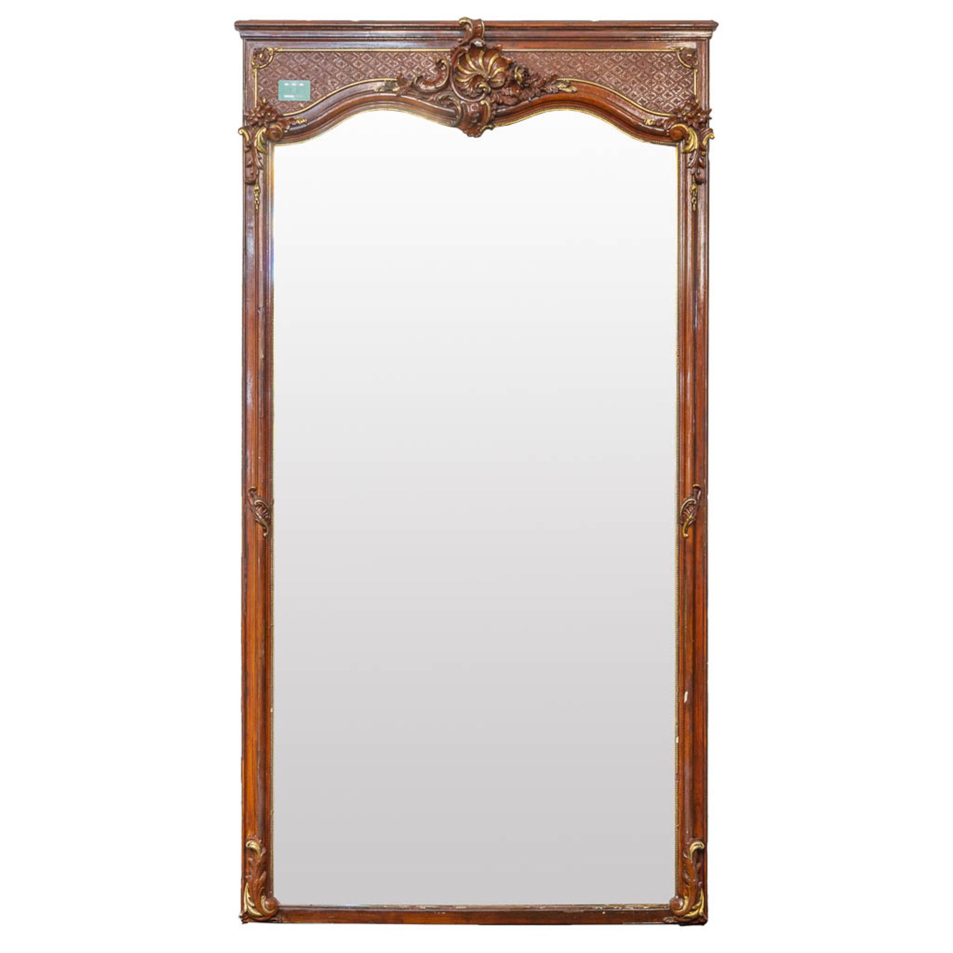 A large mirror made of sculptured wood and stucco in Louis XV style. (126 x 8 x 243 cm) - Image 2 of 8