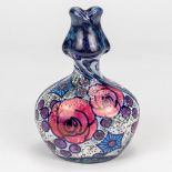 A glazed vase with flower decor, Ampohra Teplitz. Not marked. (8 x 11 x 15,5 cm)