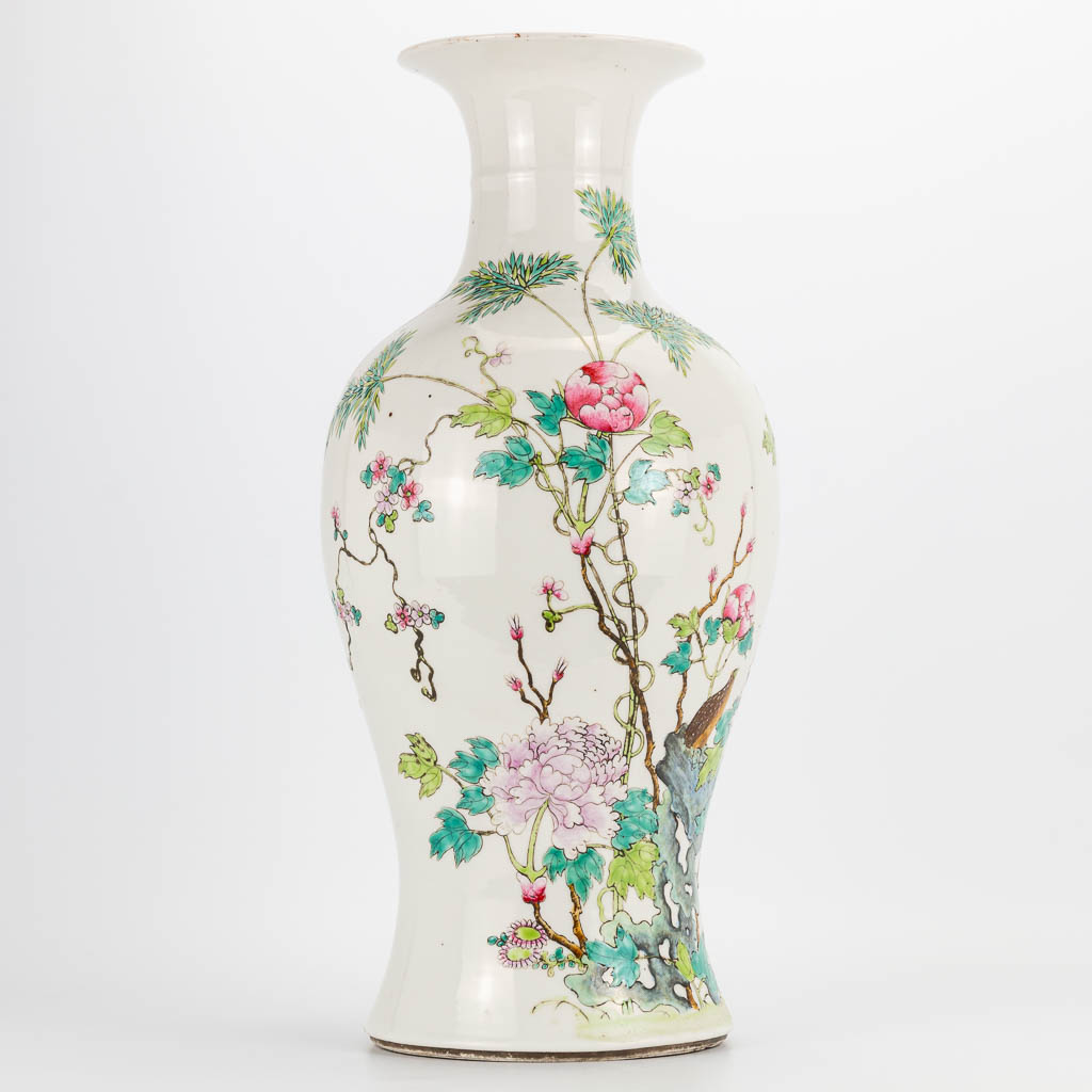 A Chinese vase with decor of peonies and birds. 19th/20th century. (46 x 20 cm) - Image 14 of 16