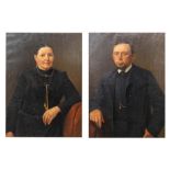 A pair of portraits of a man and lady, oil on canvas. 19th century (66 x 90 cm)