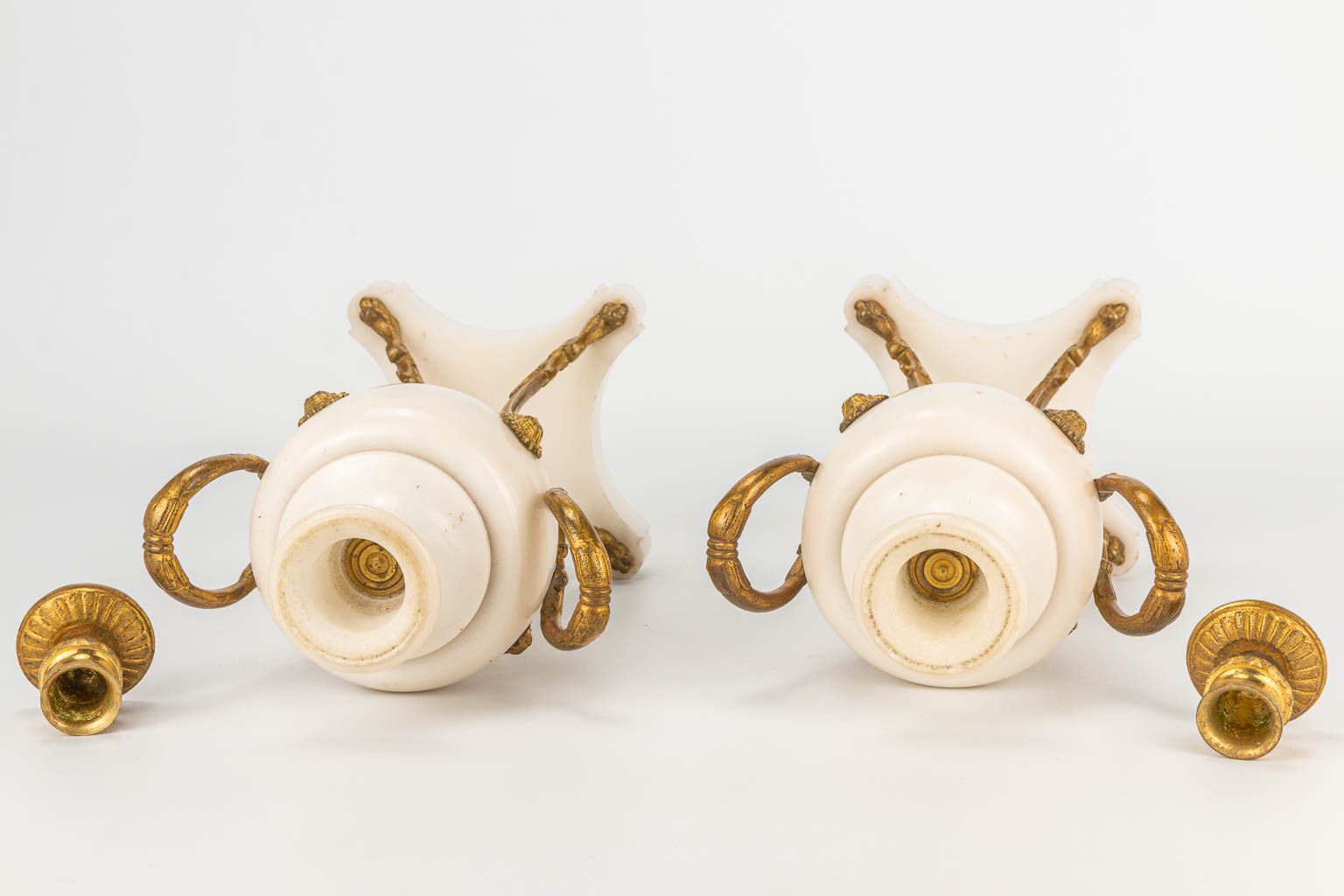 A pair of bronze mounted marble cassolettes en candlesticks. - Image 3 of 12