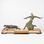 Jacques LIMOUSIN (XX) A lady with dogs made of spelter during the art deco period
