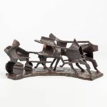 Fernand VANDERPLANCKE (1938) 'Vierspan' an abstract bronze statue of a horse-drawn carriage