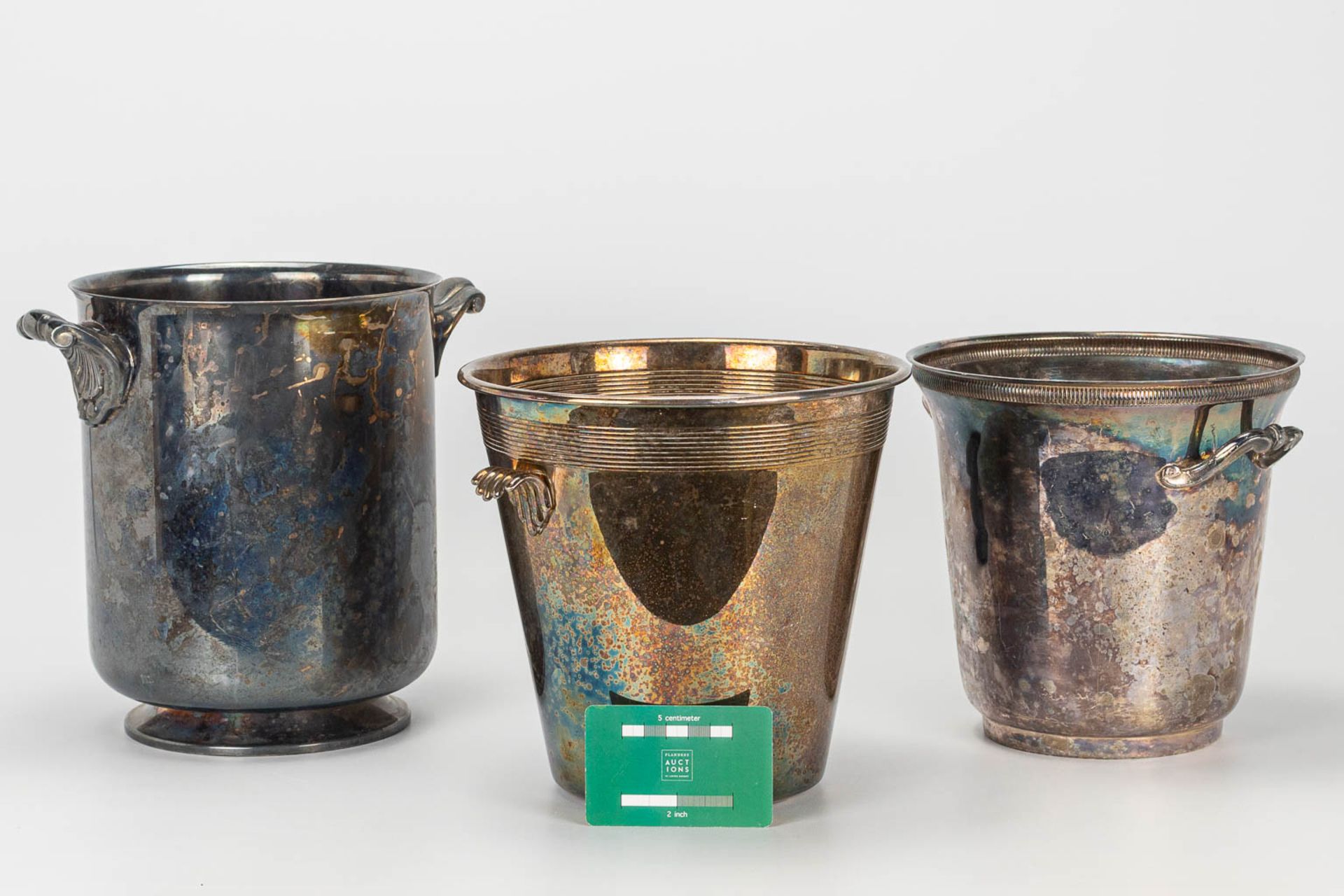 A collection of 3 silver plated champagne buckets, of which one is marked Christofle. - Image 9 of 15