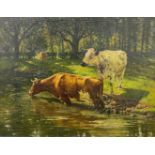 Adolphe JACOBS (1859-1940) 'The Cattle' a painting of cows in a field, oil on canvas. (92 x 71 cm)