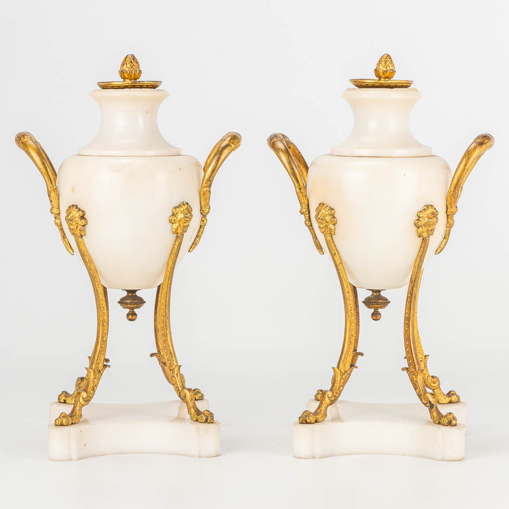 A pair of bronze mounted marble cassolettes en candlesticks. - Image 7 of 12