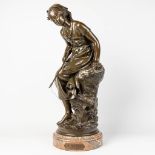 Mathurin MOREAU (1822-1912) 'La Pecheuse' a bronze statue of a fishing lady, marked Hors Concours