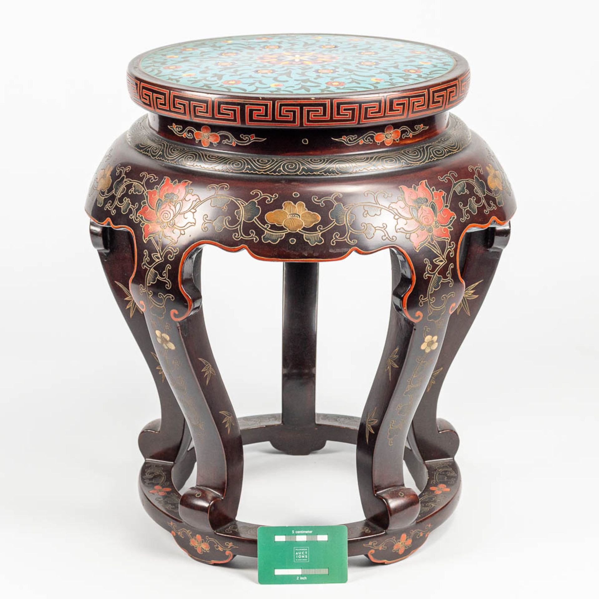 A side table decorated with flowers and finished with cloisonnŽ. - Image 4 of 10