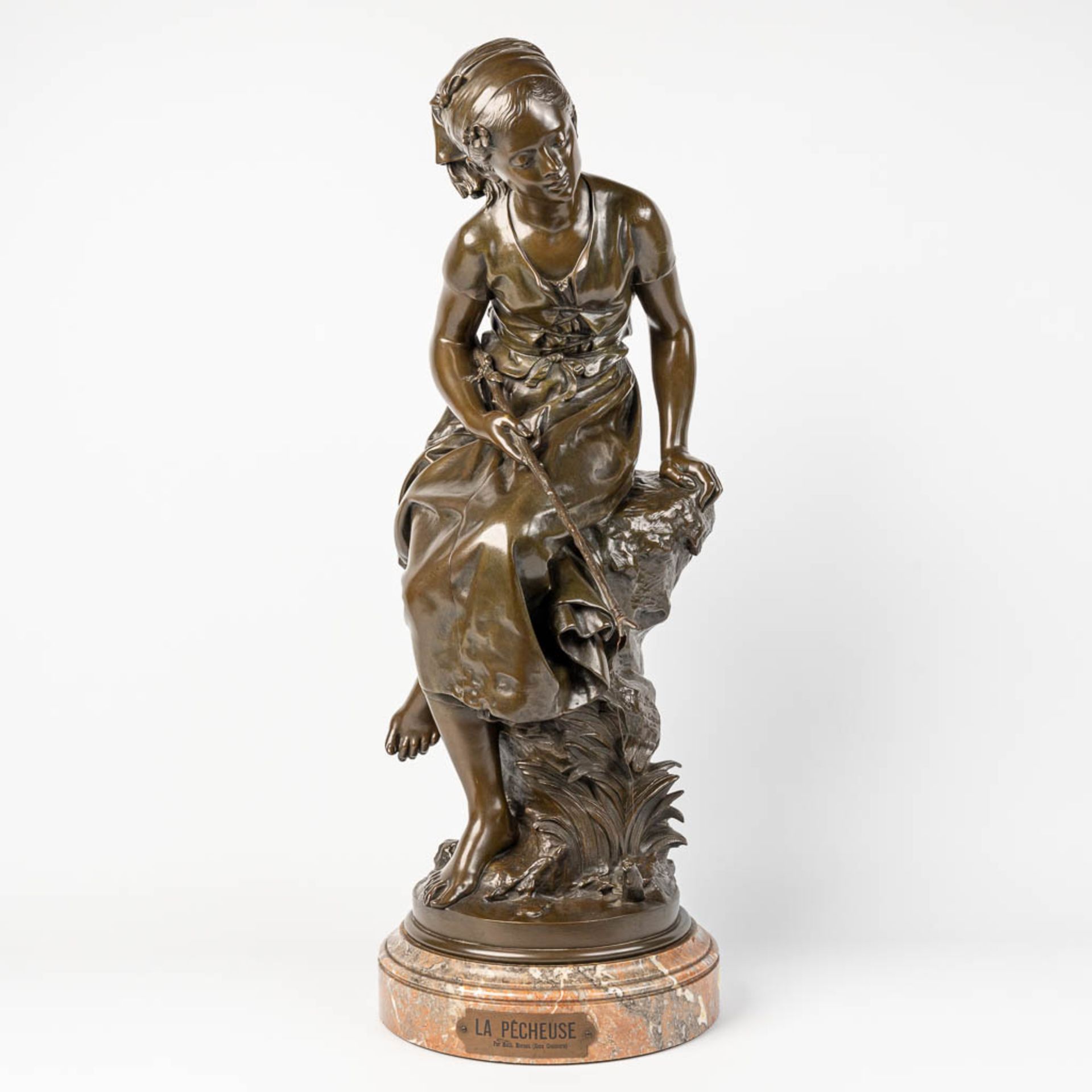 Mathurin MOREAU (1822-1912) 'La Pecheuse' a bronze statue of a fishing lady, marked Hors Concours - Image 2 of 11