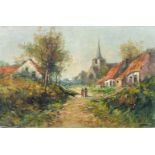 E. VERHELST (XIX) 'village view with figurines', a painting, oil on canvas. (73 x 48 cm)