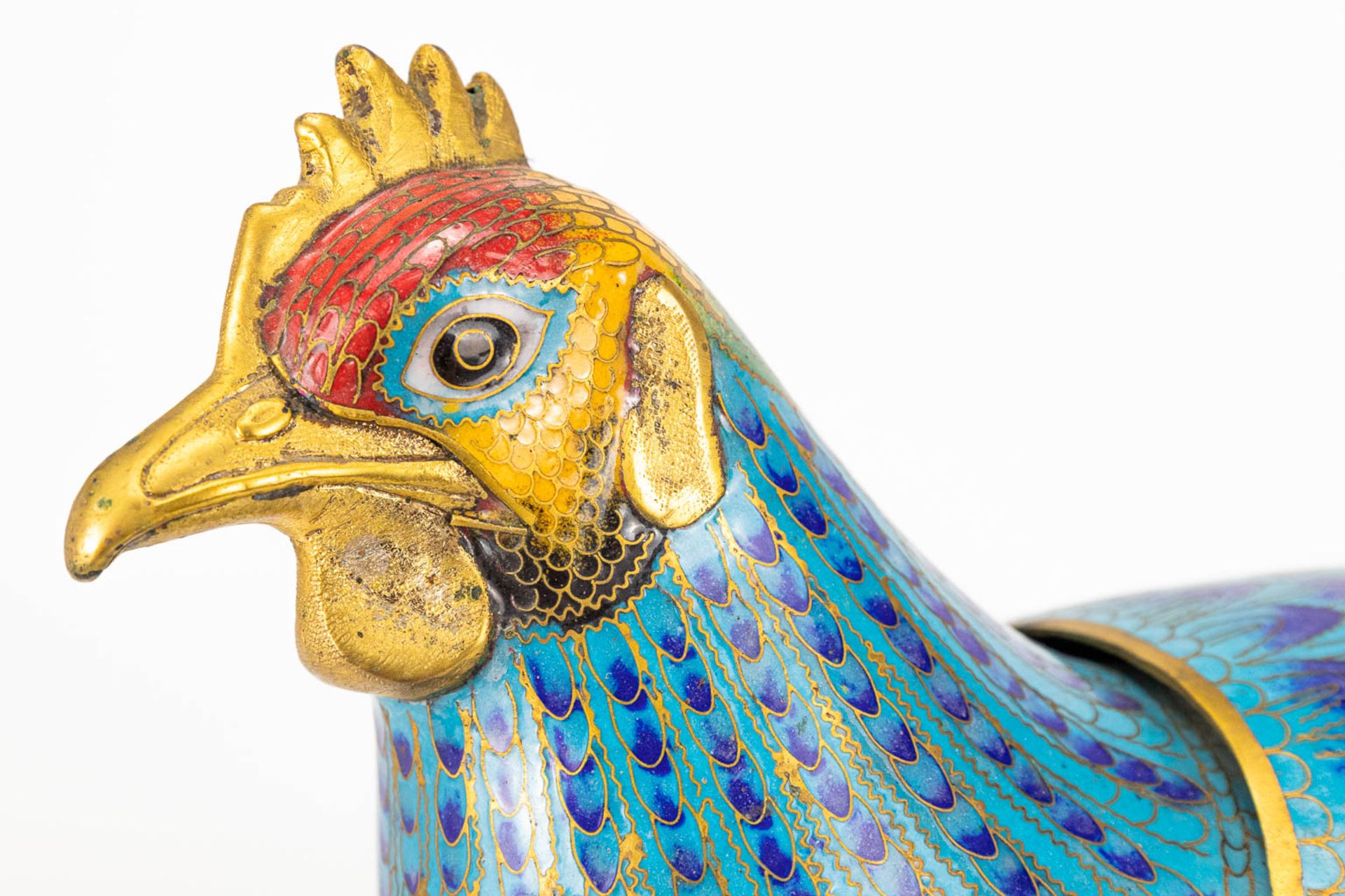 A large statue of a chicken, made of cloisonnŽ bronze. 20th century. - Image 8 of 10