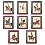 A collection of framed with hand-painted figurines on a horse (20,5 x 26,5 cm)