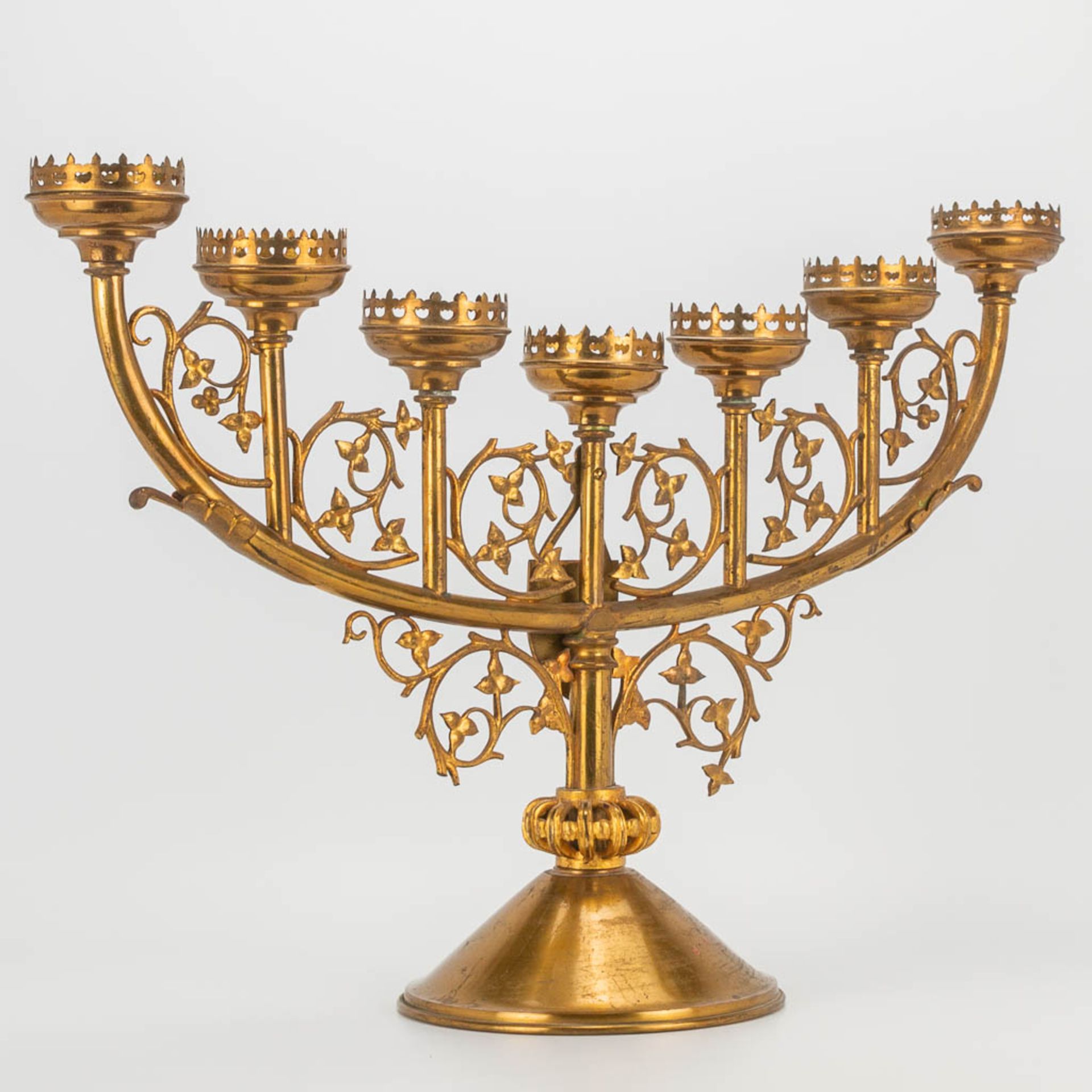 A church candlestick with 7 candle holders, Neogothic style. First half of the 20th century. - Image 11 of 19